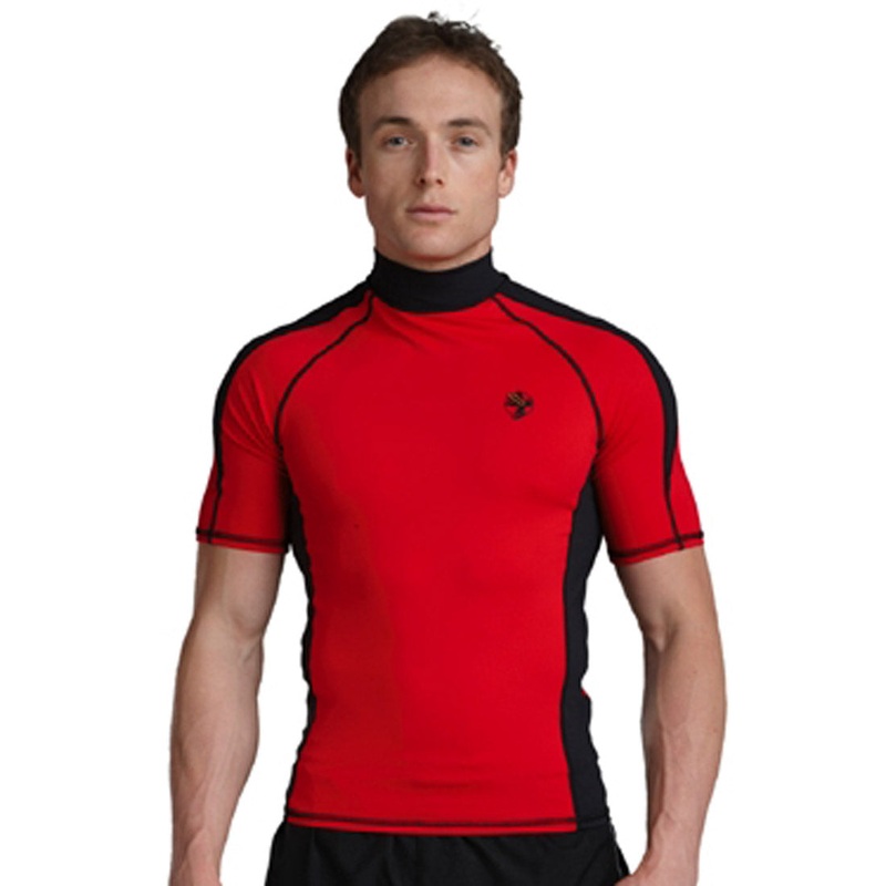 Akona Mens Short Sleeve Rash Guard for Scuba Diving Swimming Surfing Snorkeling CLOSEOUT Red