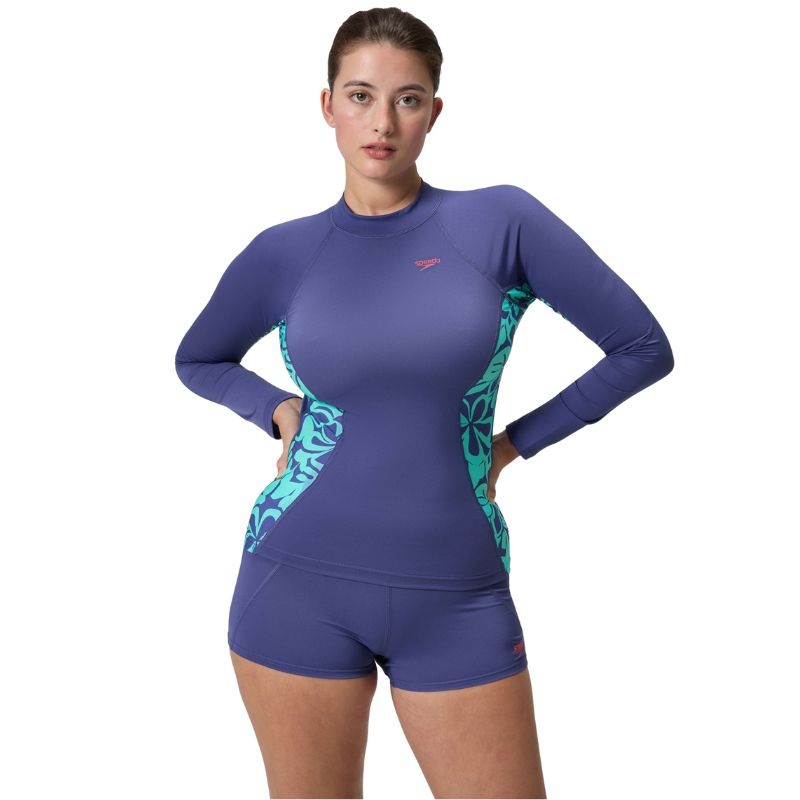 Speedo - Women's Printed Long Sleeve Rash Top - Blue/Green