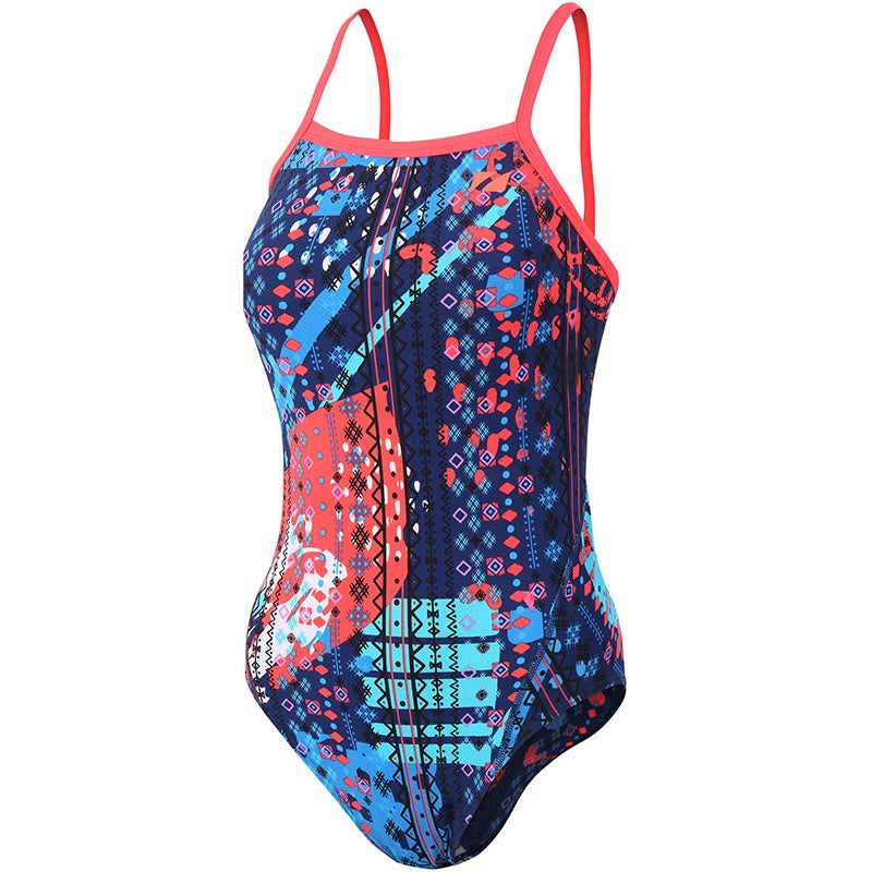 Zone3 - Girls Aztec 2.0 Strap Back Swimsuit (Navy/Red/Blue)