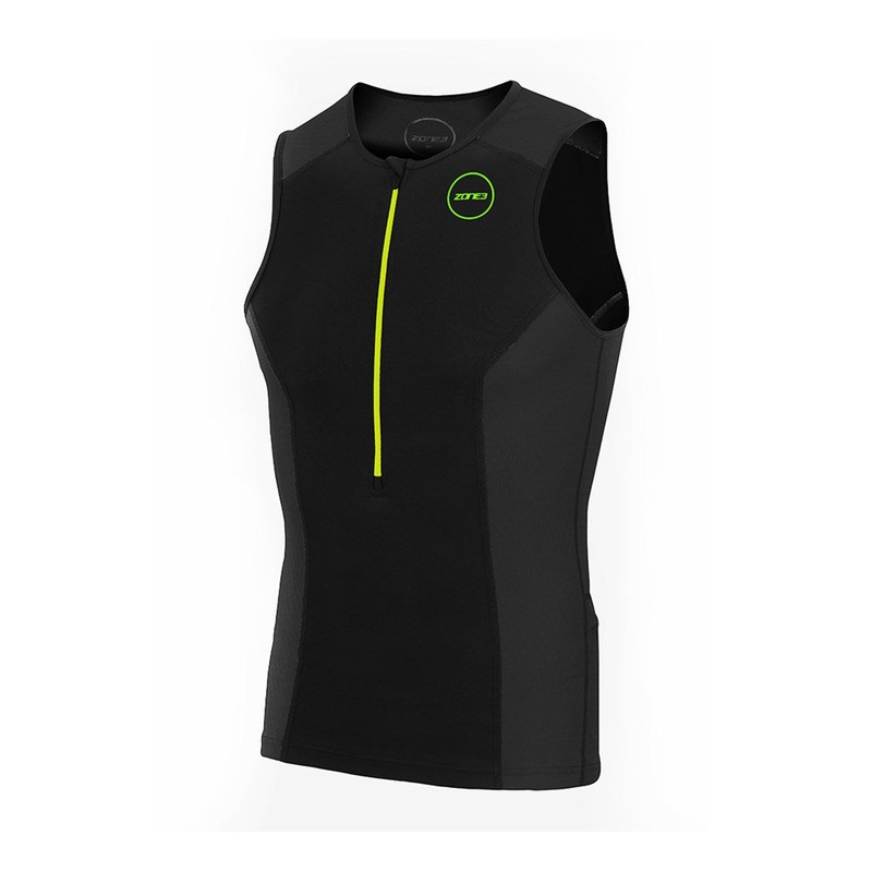 MENS AQUAFLO PLUS SLEEVELESS TRI TOP BLACK/GREEN ZONE3