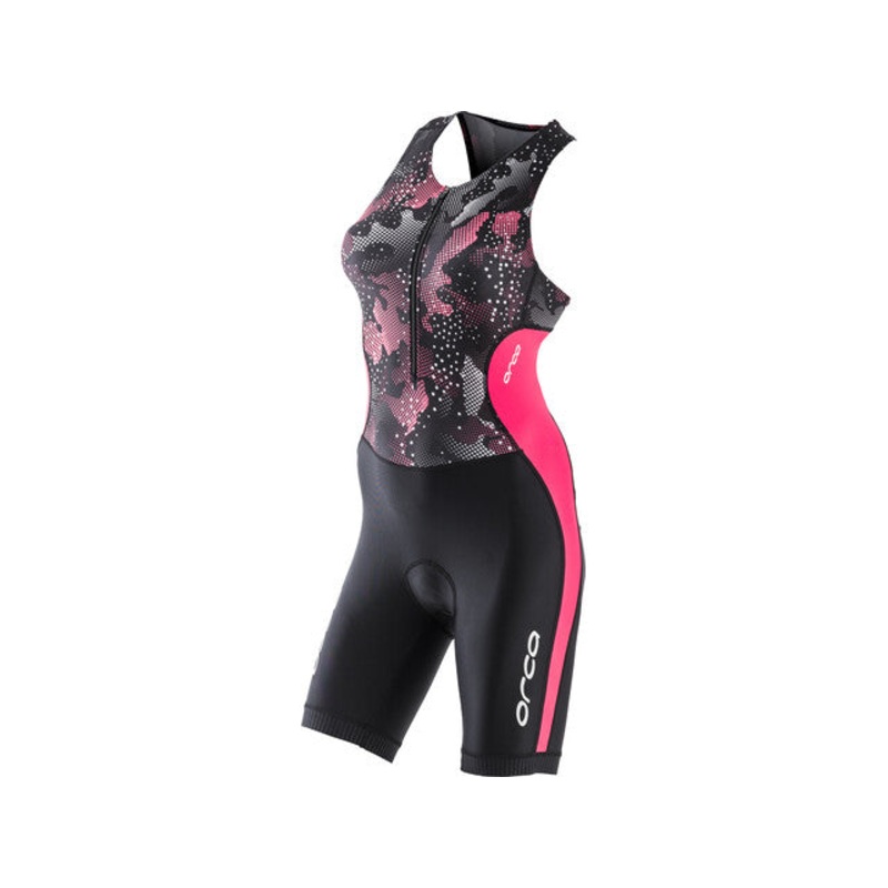 Orca Women's Core Triathlon Race Suit - Black/ Pink with Pink and White Design