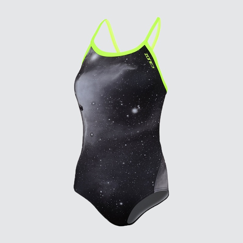 Zone3 Women's Bound Back Swim Suit - Cosmic Grey/ Fluro Yellow