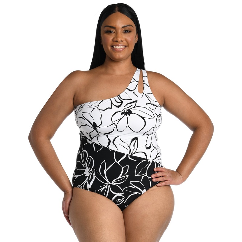 La Blanca Women's Plus Size Moonlit Silhouette One Shoulder Keyhole One Piece Swimsuit