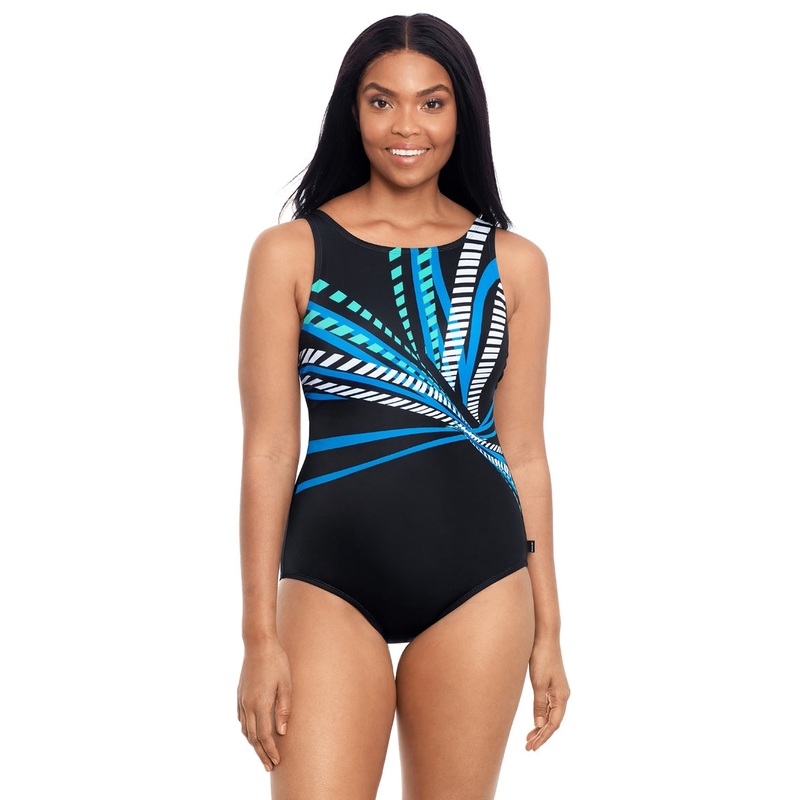 Reebok Women's Beveled Edge High Neck One Piece Swimsuit