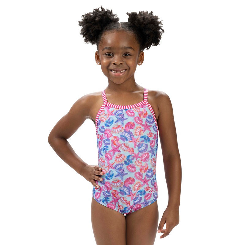 Dolfin Girls' By the Sea Print One Piece Swimsuit (Toddler, Little Kid)