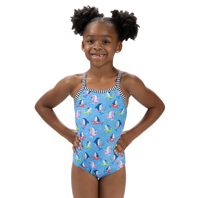Dolfin Girls' Fin Floats Print One Piece Swimsuit (Toddler, Little Kid)