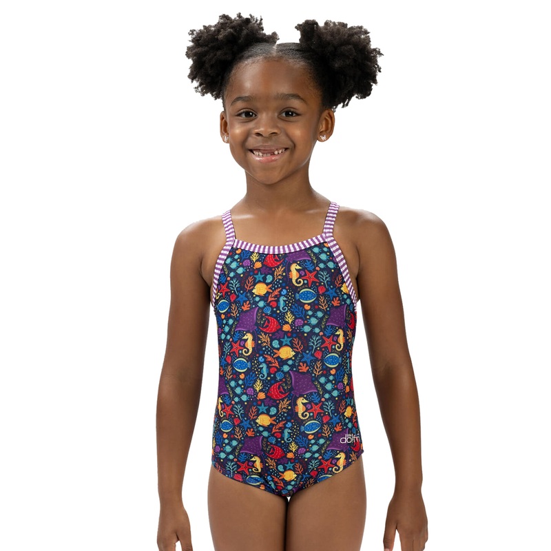 Dolfin Girls' Little Fish Print One Piece Swimsuit (Toddler, Little Kid)