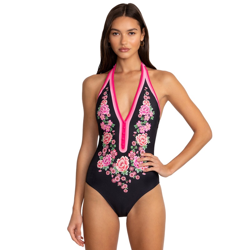 Johnny Was Women's Blum Halter One Piece Swimsuit