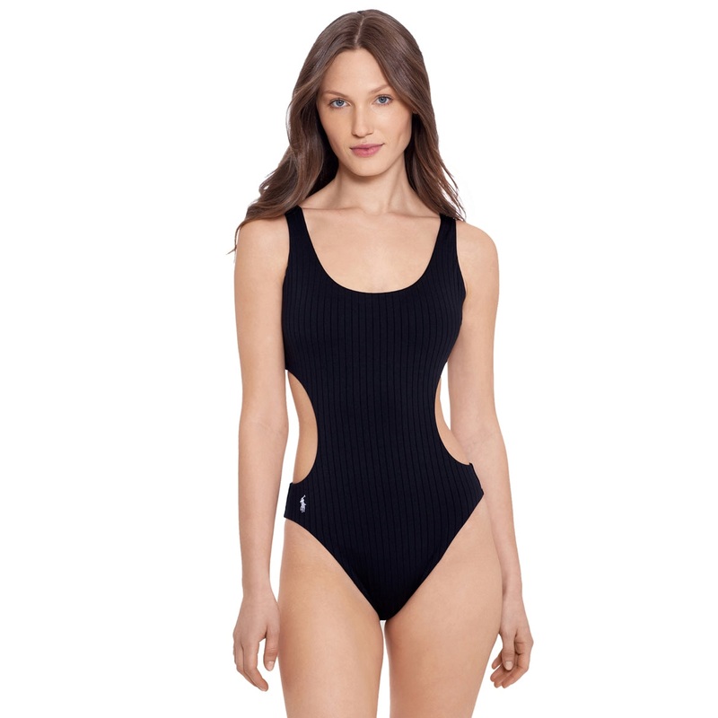 Polo Ralph Lauren Women's Luster Rib Shiny Cutout One Piece Swimsuit