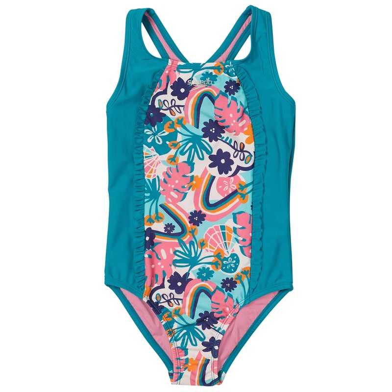 Speedo Girls' Ruffled Detail Racerback One Piece Swimsuit (Big Kid)