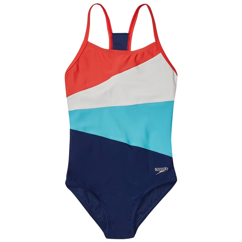 Speedo Girls' Solid Radiating Splice One Piece Swimsuit (Big Kid)