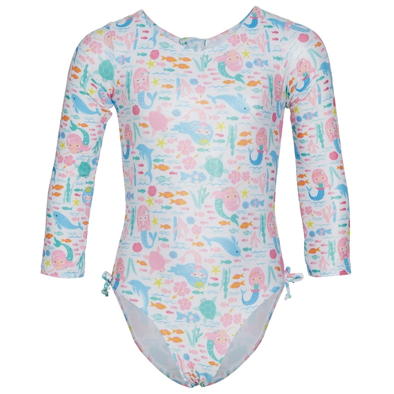 Flap Happy Girls' Fantasea Mermaids Charlie UPF 50+ Long Sleeve One Piece Swimsuit (Toddler, Little Kid)