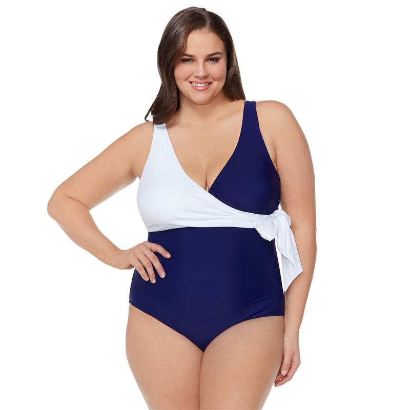 Raisins Women's Plus Size Indio Solids Bahia Faux Wrap One Piece Swimsuit