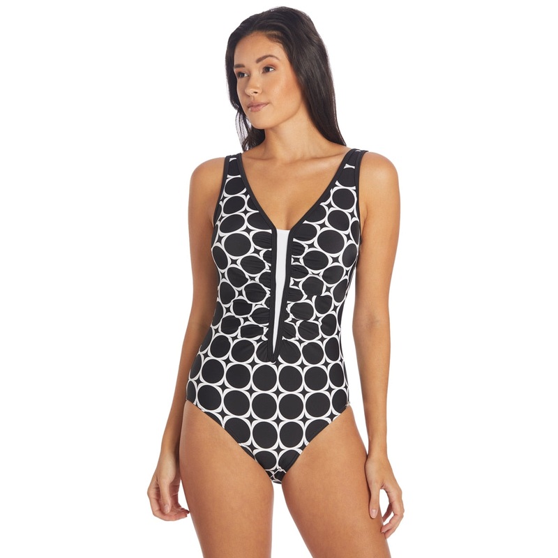 Sunmarin Women's Inset Plunge Circles One Piece Swimsuit