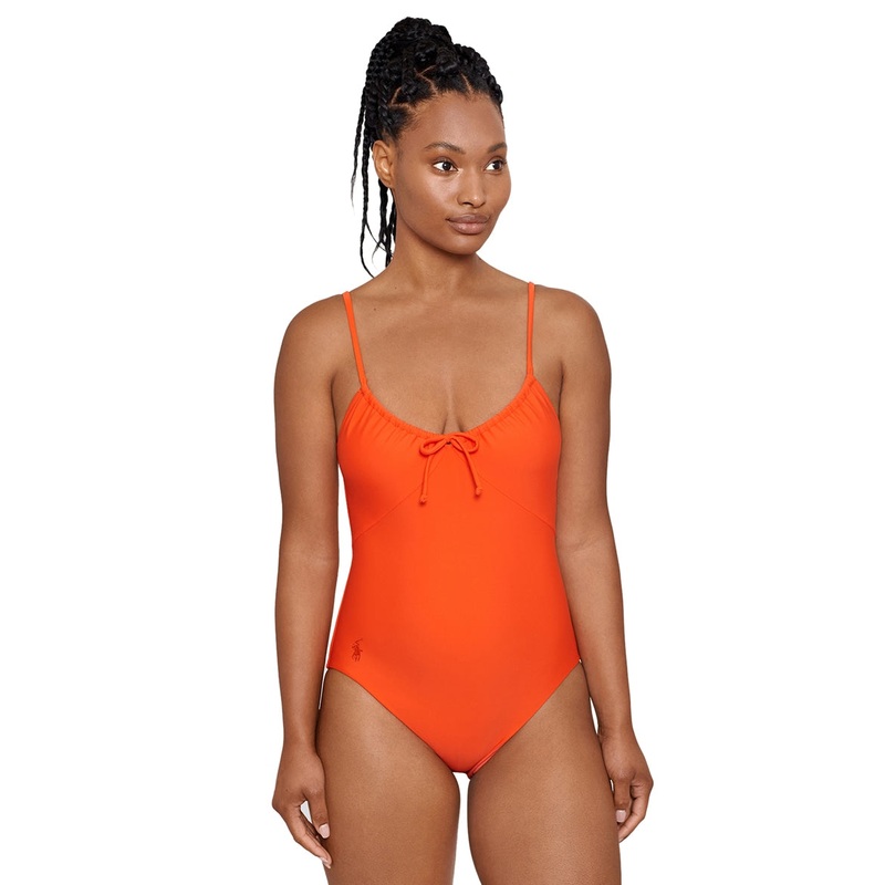 Polo Ralph Lauren Women's Signature Solid Jersey Tie Front One Piece Swimsuit