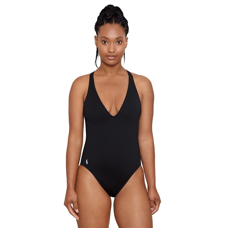 Polo Ralph Lauren Women's Signature Solid Plunge Double X-Back One Piece Swimsuit