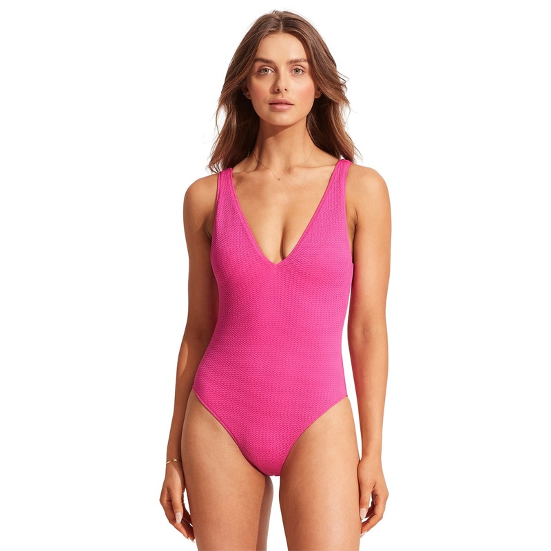 Seafolly Women's Sea Dive Deep V Neck One Piece Swimsuit