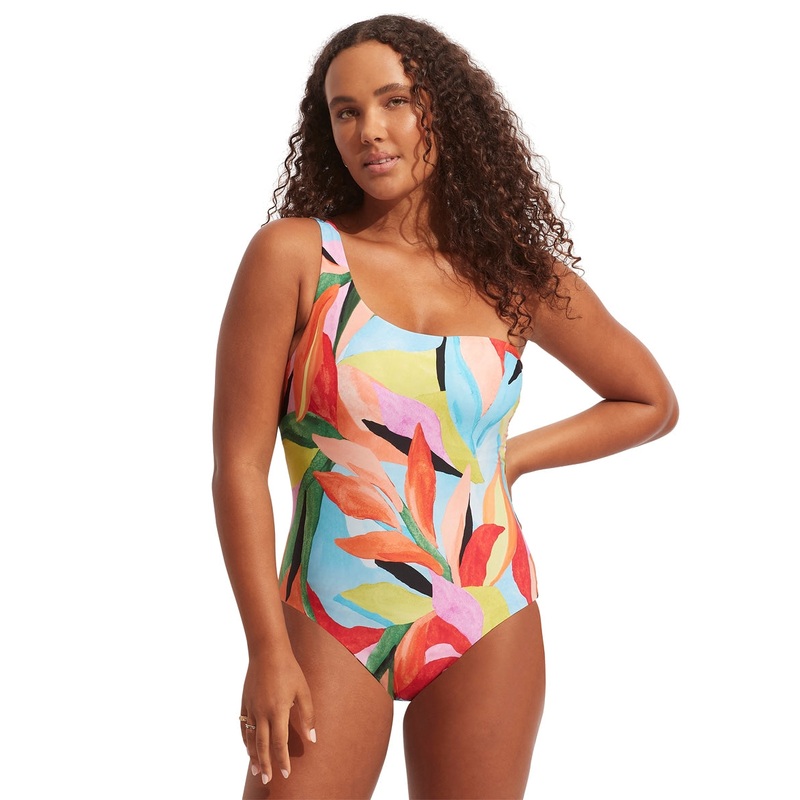 Seafolly Women's Tropfest Reversible One Shoulder One Piece Swimsuit