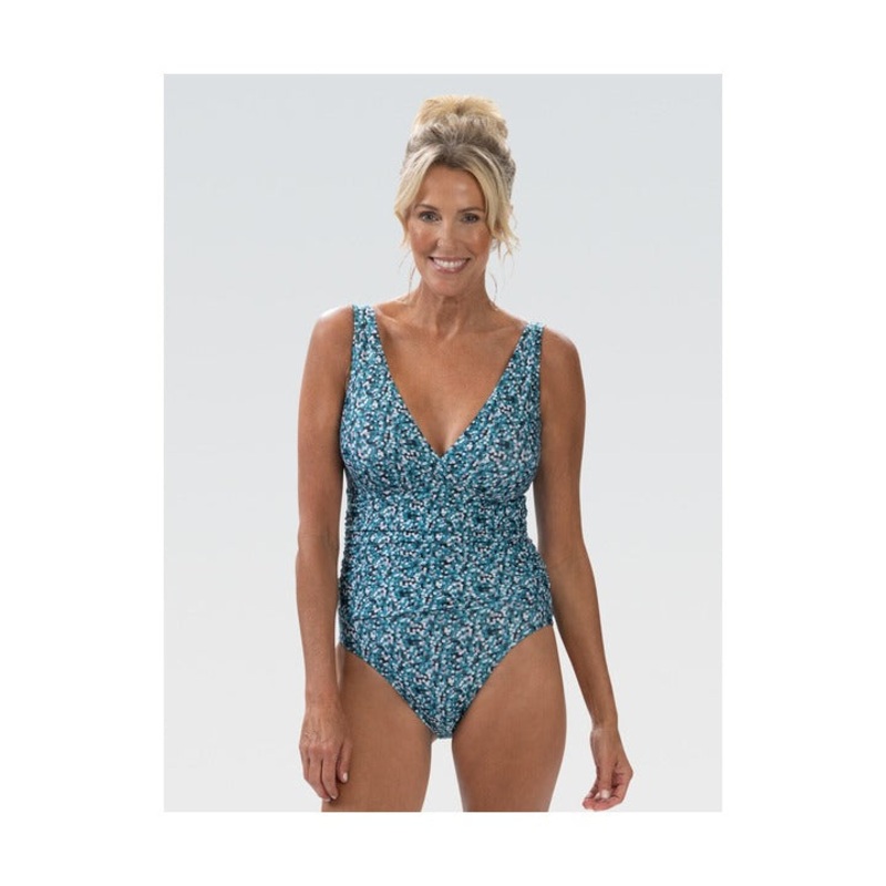 Dolfin Women's Aquashape Dot Print Moderate Surplice Wrap Front One Piece Swimsuit