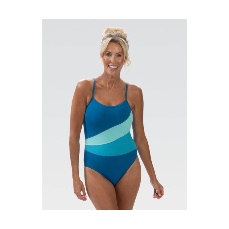 Dolfin Women's Aquashape Turquoise and Mint Color Blocked Moderate One Piece Swimsuit