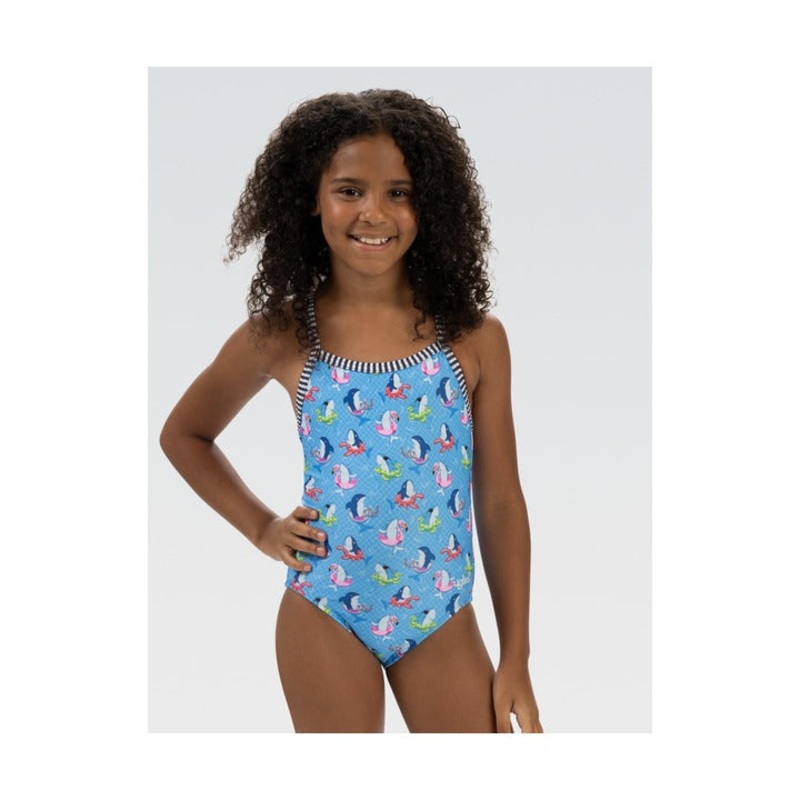 Dolfin Uglies Girls' Fin Floats Criss-Cross Back One Piece Swimsuit