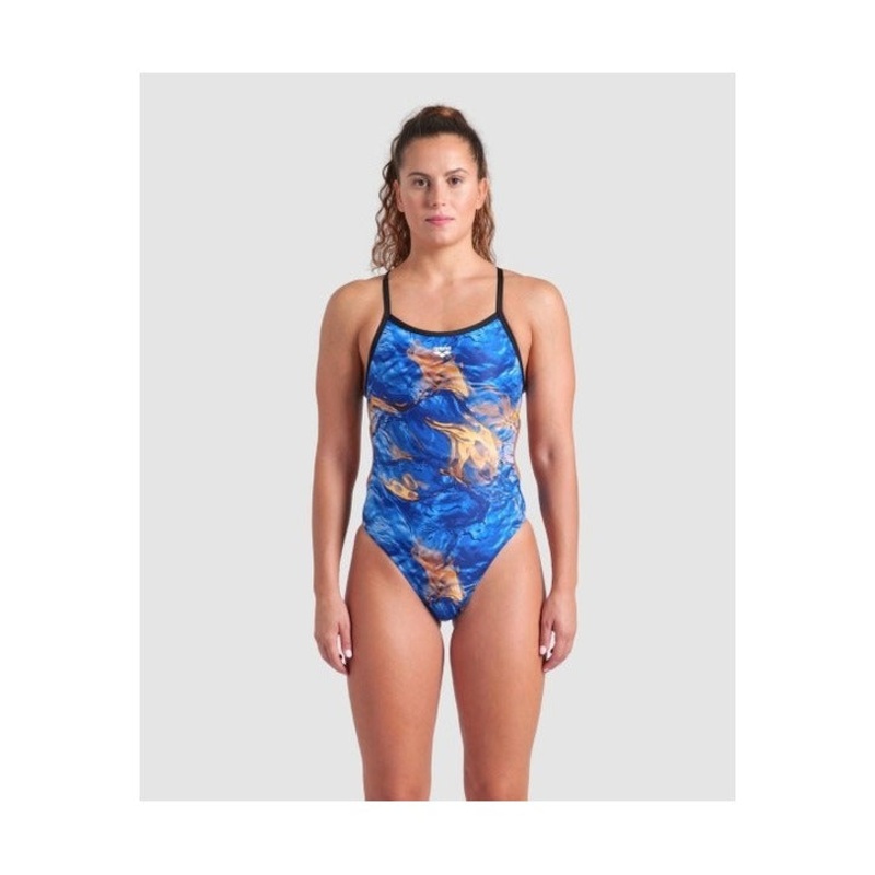 Arena Women's Gold Leaves Challenge Back One Piece Swimsuit