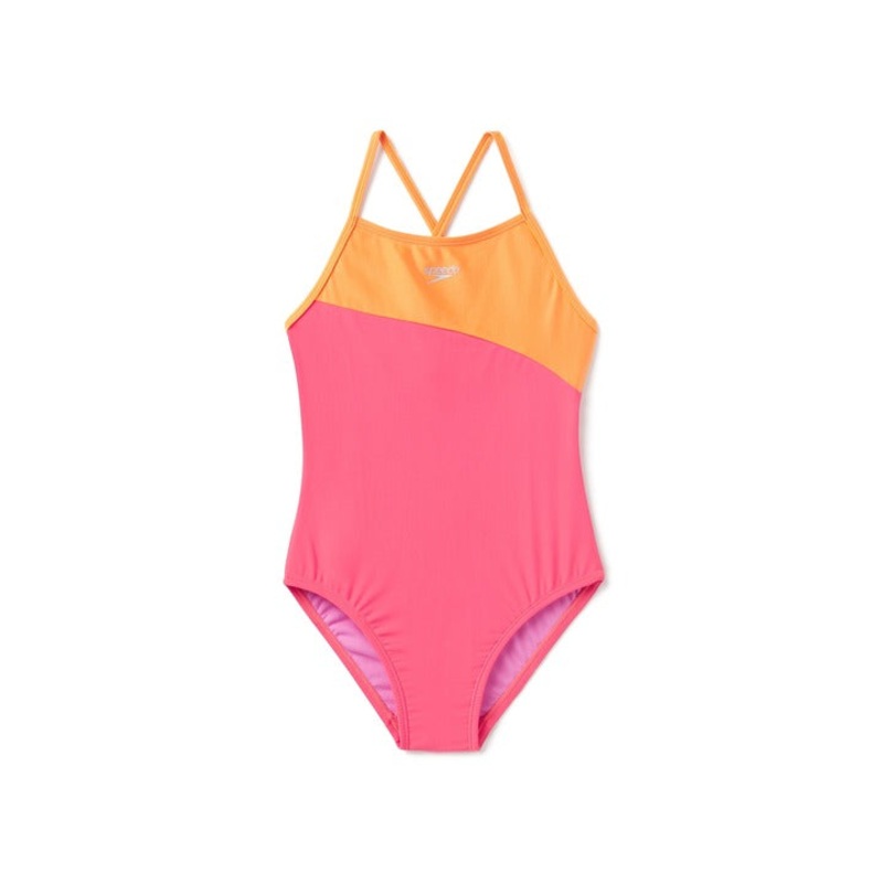 Speedo Girls Shimmer Colorblock One Piece Swimsuit
