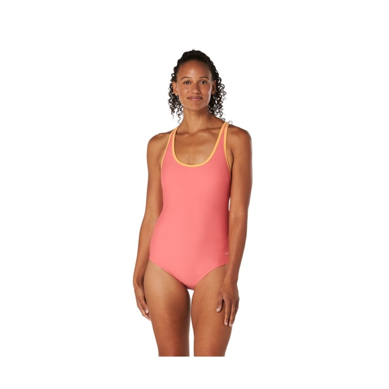 Speedo Women's Standard Swimsuit One Piece Contrast Binding High Cut