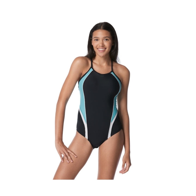 Speedo Women's Thin Strap Quantum Fusion One Piece Swimsuit High Cut Solid