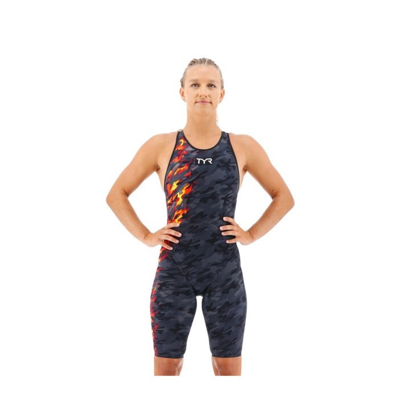 TYR Women's Venzo Closed Back Swimsuit - Camo Fire - Tech suit