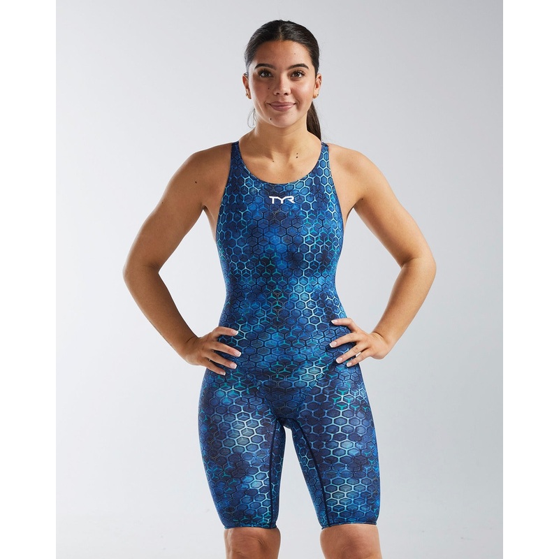 TYR Women's Thresher Open Back One Piece Swimsuit - U12 Compliant - Akurra