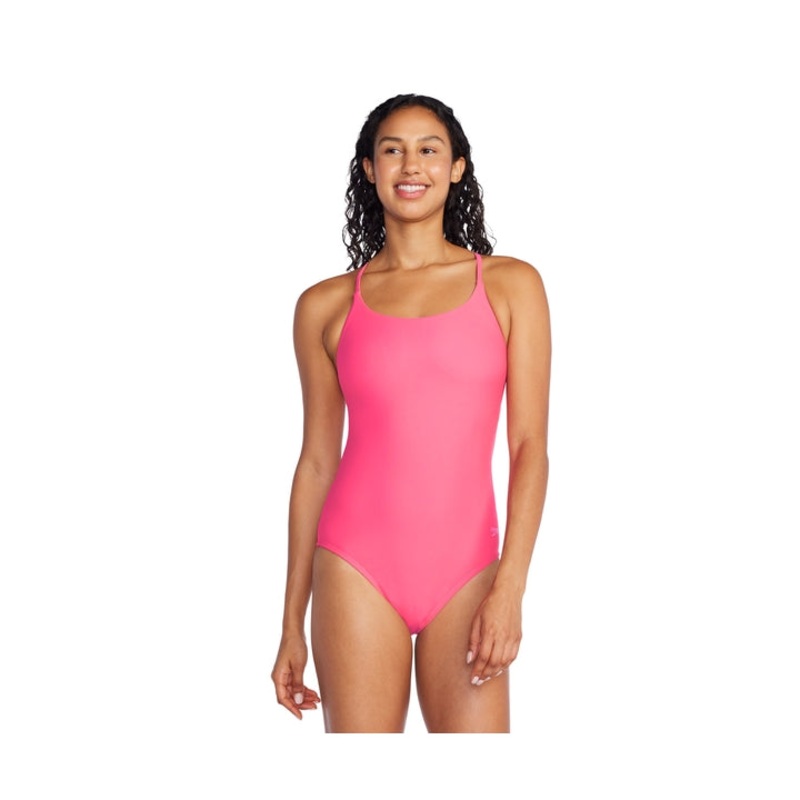 Speedo Women's Solid Double Cross Back One Piece Swimsuit
