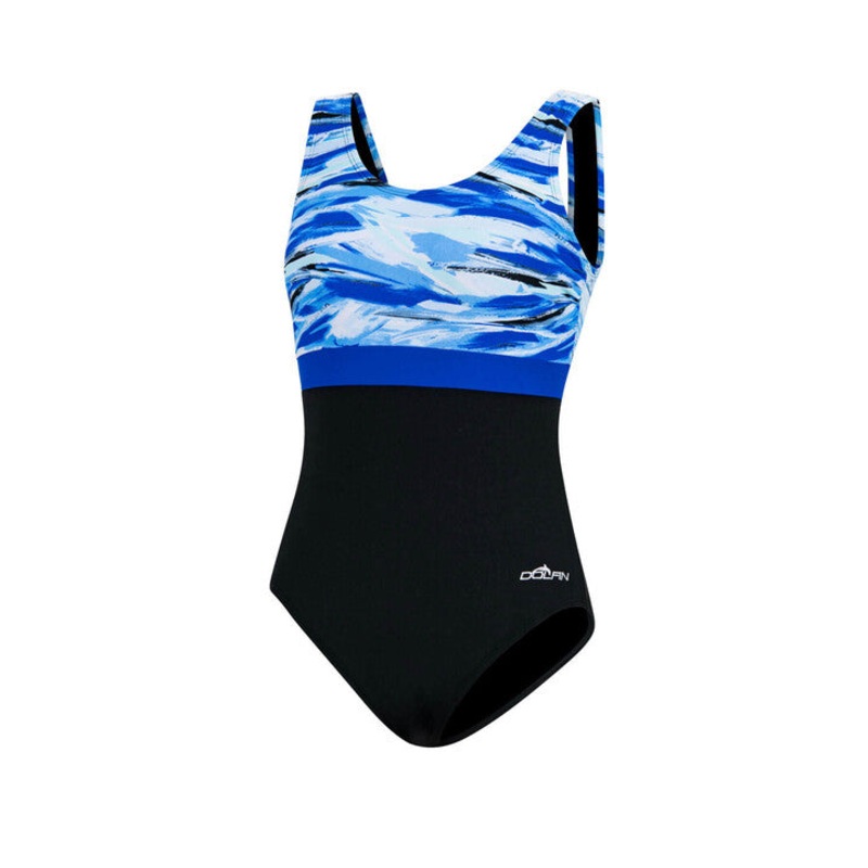 Aquashape Women's Wanderlust Color Block Moderate Scoop Back One Piece Swimsuit Blue