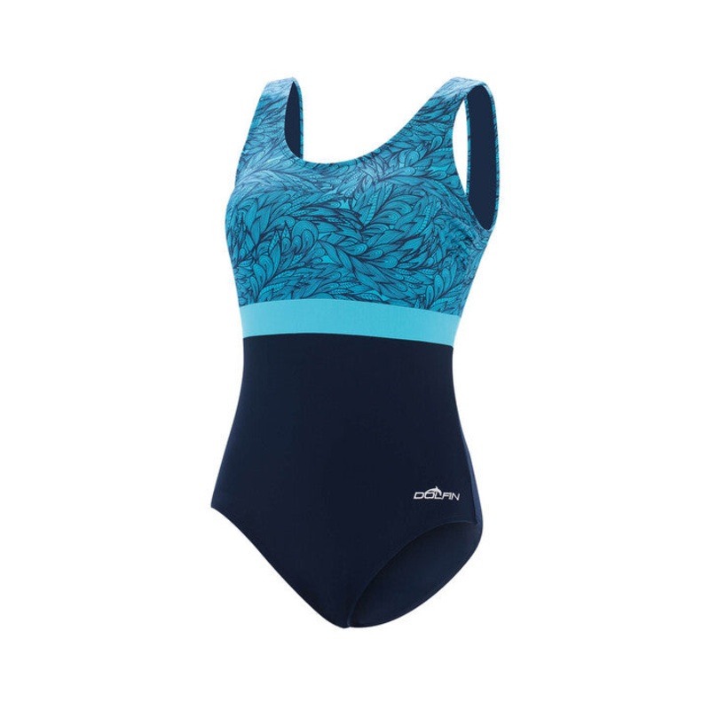 Aquashape Women's Wanderlust Color Block Moderate Scoop Back One Piece Swimsuit Blue/Green