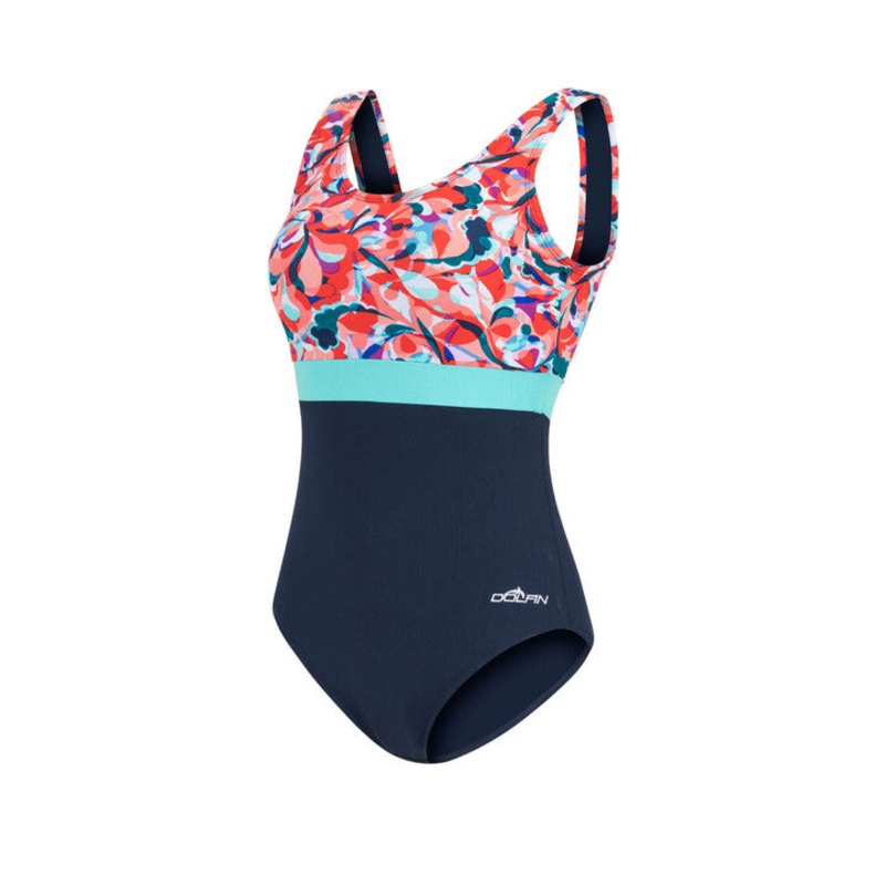 Aquashape Women's Wanderlust Color Block Moderate Scoop Back One Piece Swimsuit Navy