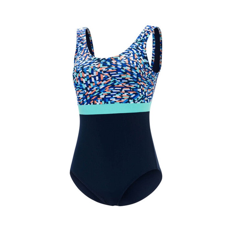 Aquashape Women's Wanderlust Color Block Moderate Scoop Back One Piece Swimsuit Transquility