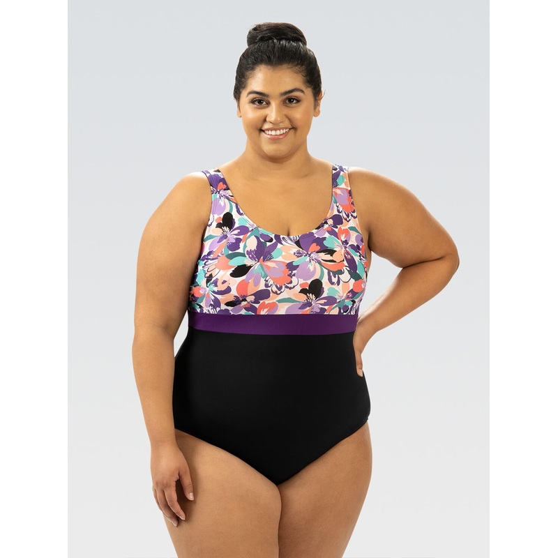 Dolfin Aquashape Women's Wanderlust Color Block Moderate Scoop Back One Piece Swimsuit Bonita Bloom