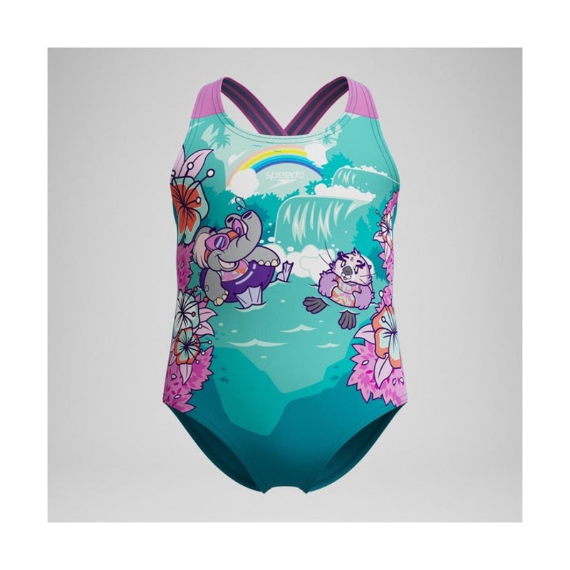 Speedo Girls Learn To Swim Printed Crossback One Piece Swimsuit