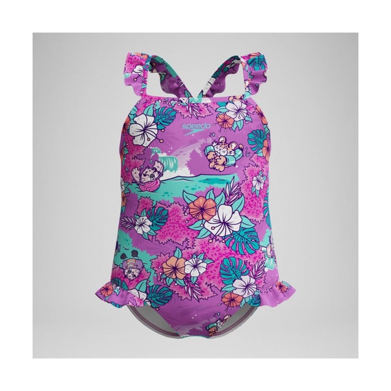 Speedo Girls Learn To Swim Printed Frill Thinstrap One Piece Swimsuit