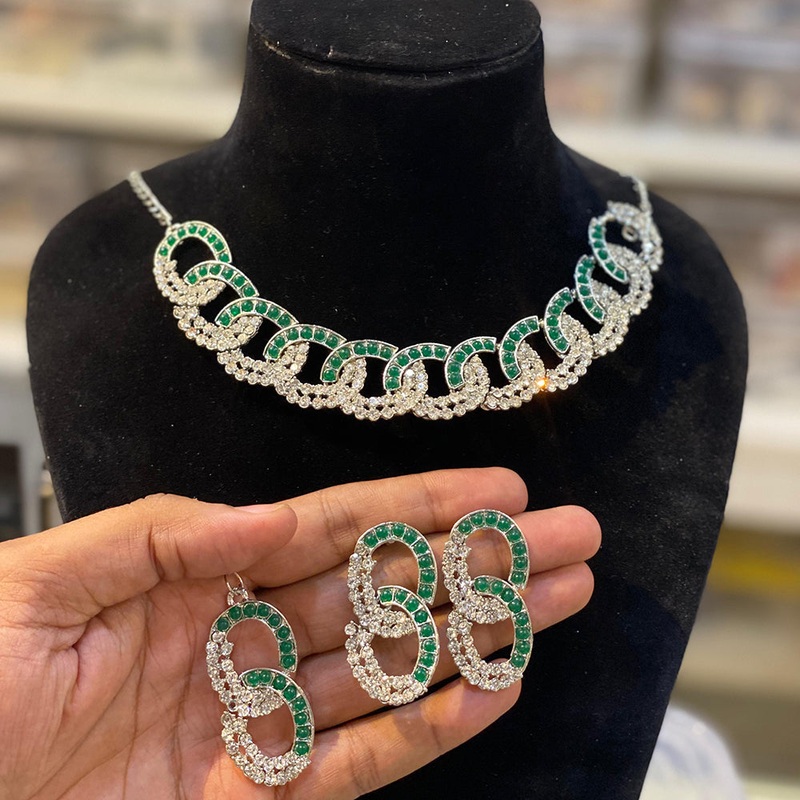 Hira Collections Austrian Stone And Pota Stone Necklace Set