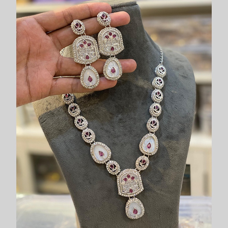 Hira Collections Gold Plated Austrian Stone And Pota Stone Necklace Set