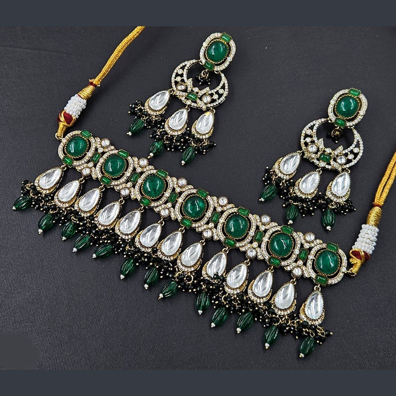 Rajwadi Collection Gold Plated American Diamond And Beads Choker Necklace Set
