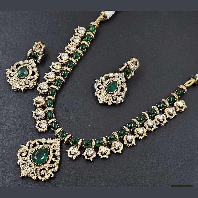 Rajwadi Collection Gold Plated Kundan Stone Necklace Set