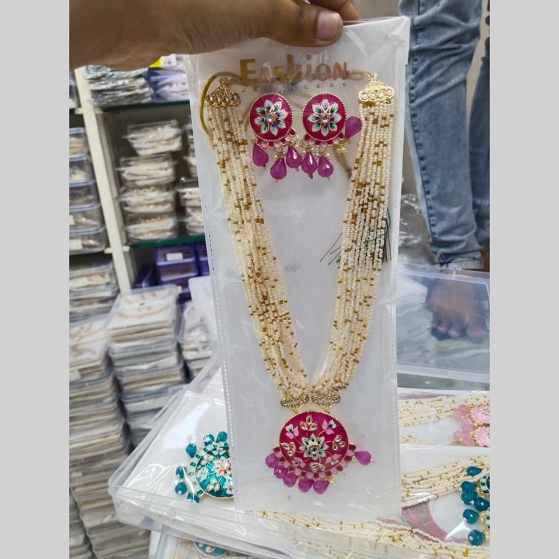 Manisha Jewellery Gold Plated Kundan Stone And Meenakari Long Necklace Set