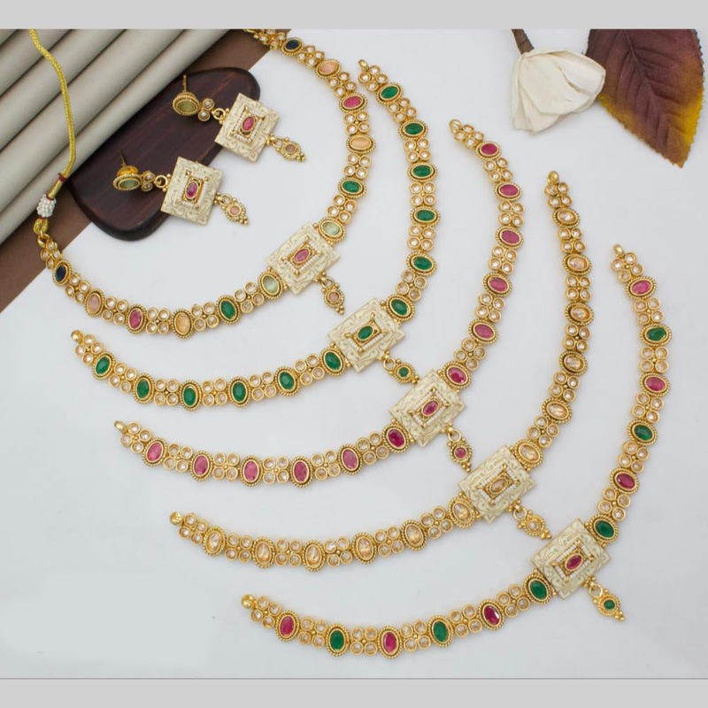 Manisha Jewellery Gold Plated Pota Stone And Meenakari  Necklace Set