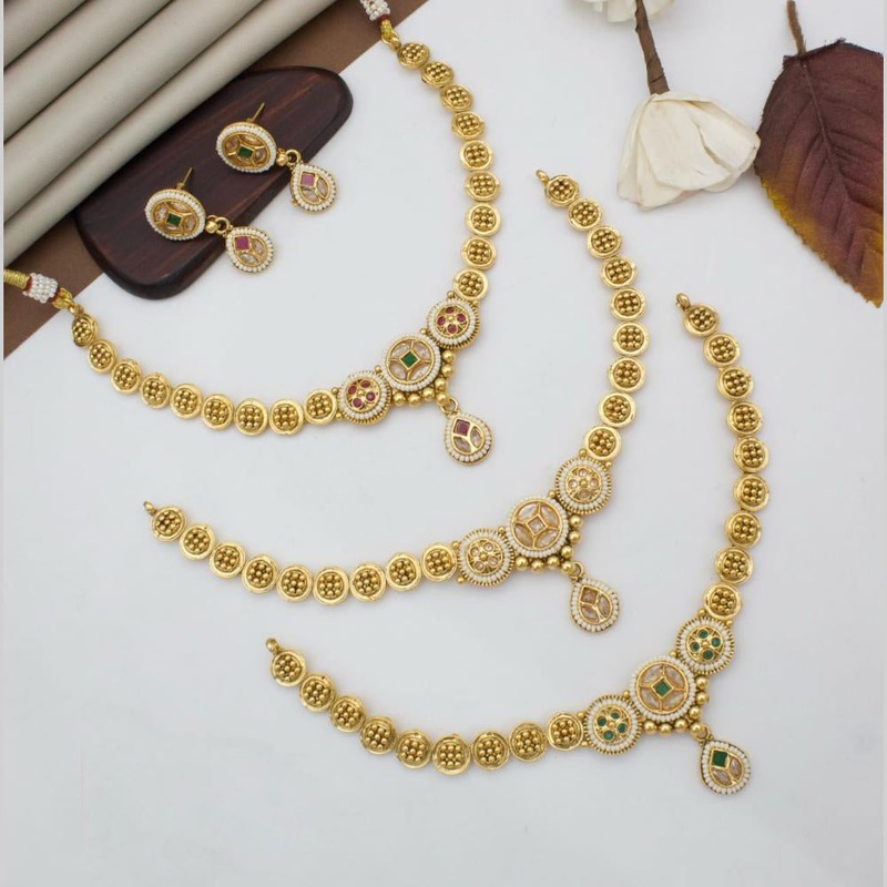 Manisha Jewellery Gold Plated Pota Stone Necklace Set