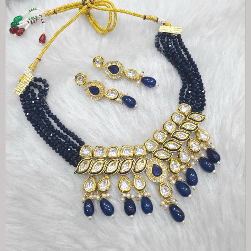 FS Collection Gold Plated Kundan Stone And Beads Necklace Set