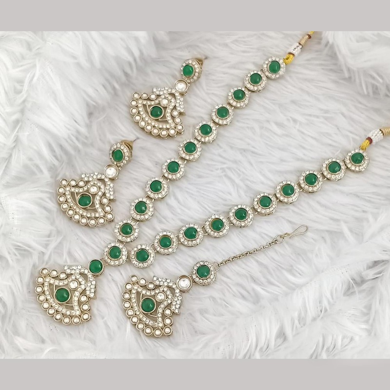 FS Collection Traditional Gold Plated Pota and Austrian Stones for Weddings Necklace Set