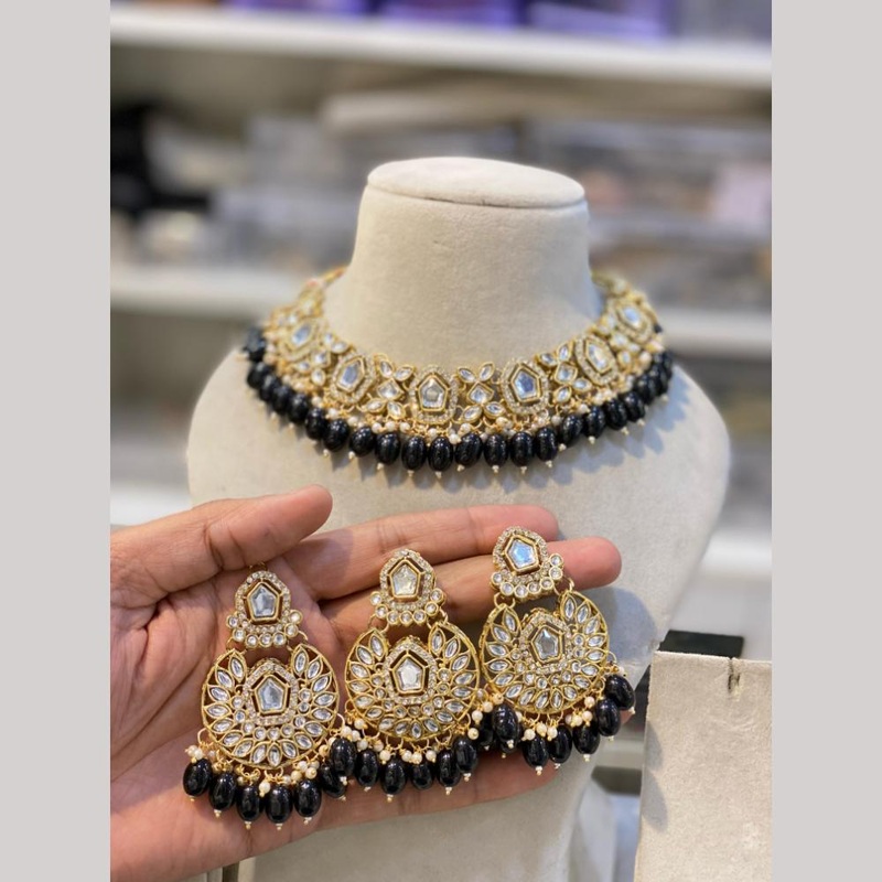 Hira Collections Gold Plated Polki Kundan And Beads Necklace Set