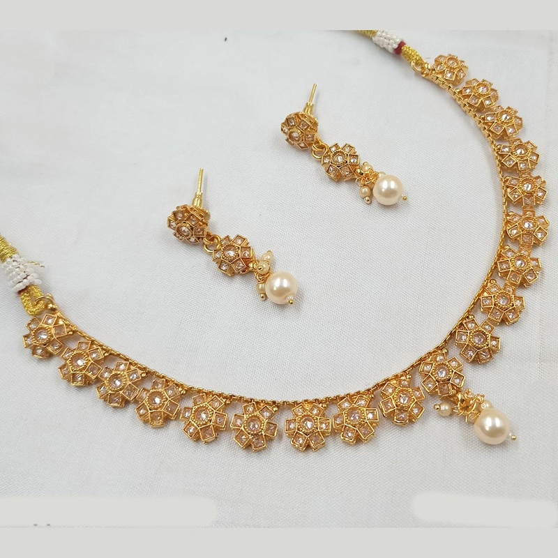NAFJ Elegant Gold-Plated Crystal & Pearl Timeless Glamour Necklace Set